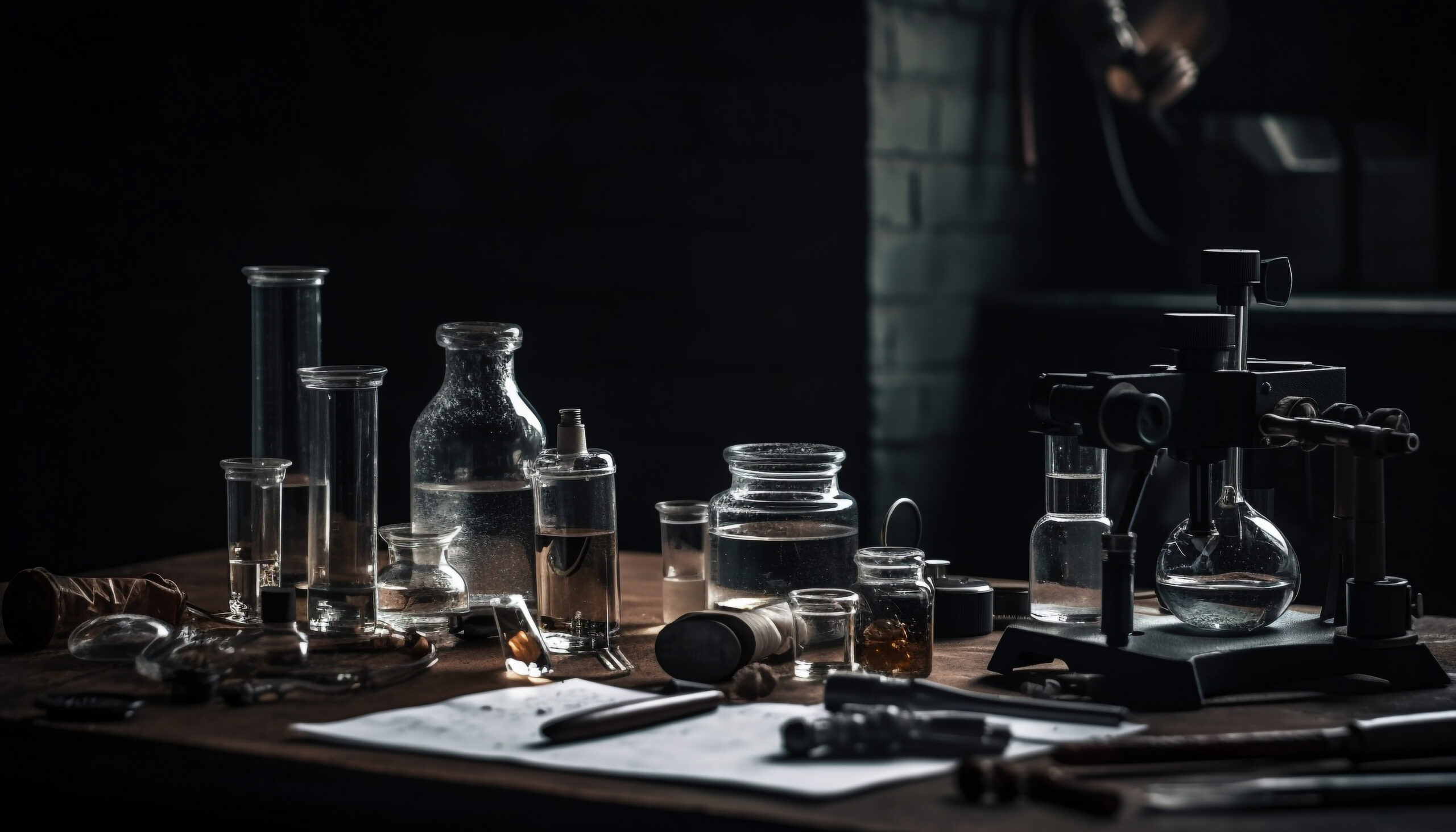 steel wrench on wooden table in dark workshop generated by ai